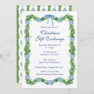 Chinoiserie Watercolor Blue Ornament Garland Party Invitation