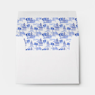 Chinoiserie Watercolor Blue Pagoda Envelope