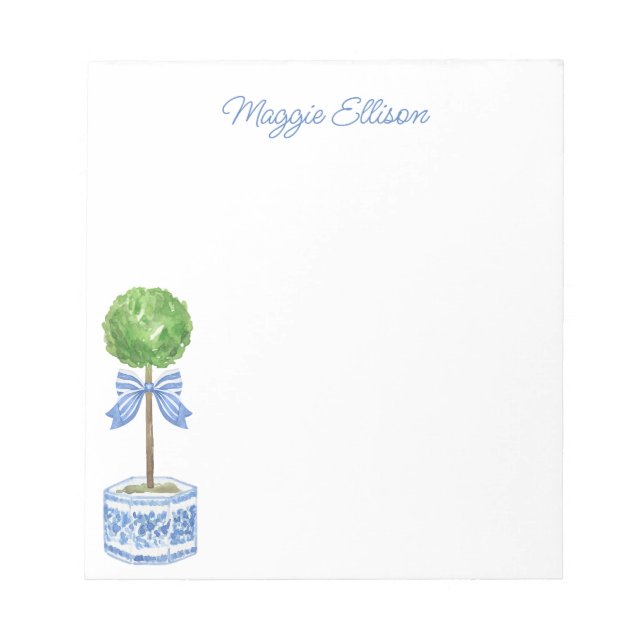 Chinoiserie Watercolor Bow Topiary Notepad (Front)
