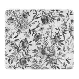 Chinoiserie Watercolor Floral Botanical Painting Cutting Board