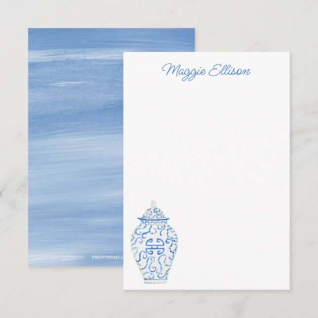 Chinoiserie Watercolor Ginger Jar Note Cards (Front/Back)