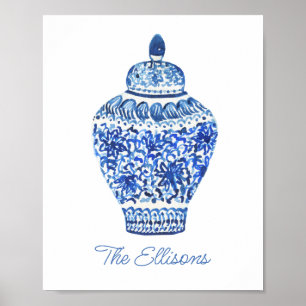 Chinoiserie Watercolor Ginger Jar Poster