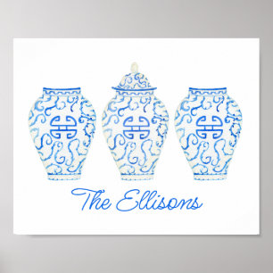 Chinoiserie Watercolor Ginger Jar Vase Poster