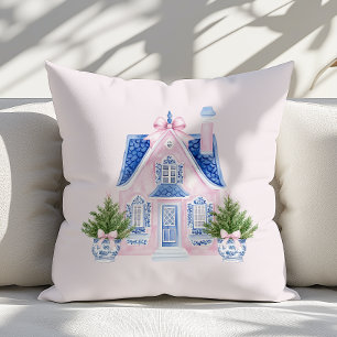 Chinoiserie Watercolor Pink Christmas Pillow