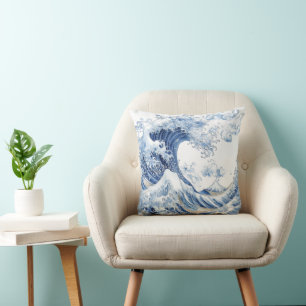 Chinoiserie Watercolor Waves Cushion