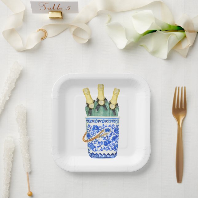 Chinoiserie Watercolor Wine Bucket Party Plates (Wedding)