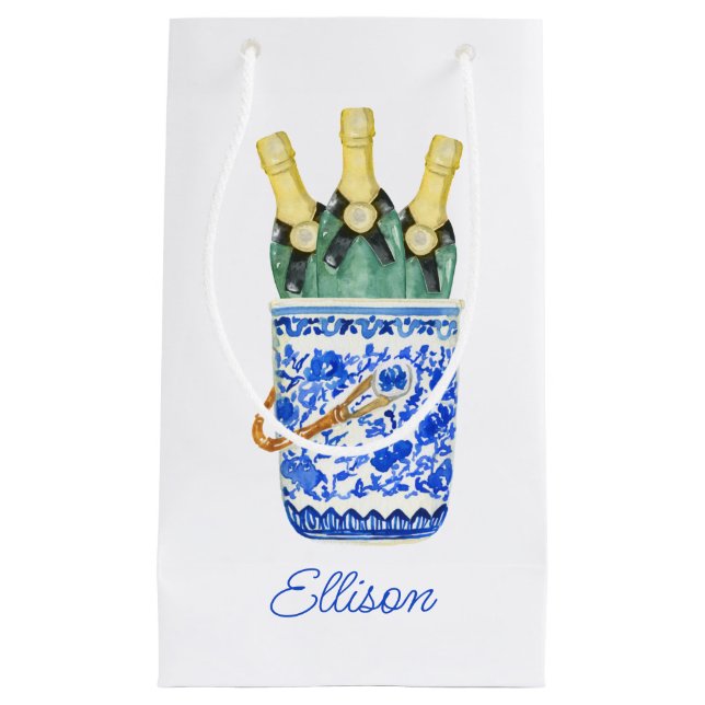 Chinoiserie Watercolor Wine Bucket Small Gift Bag (Front)