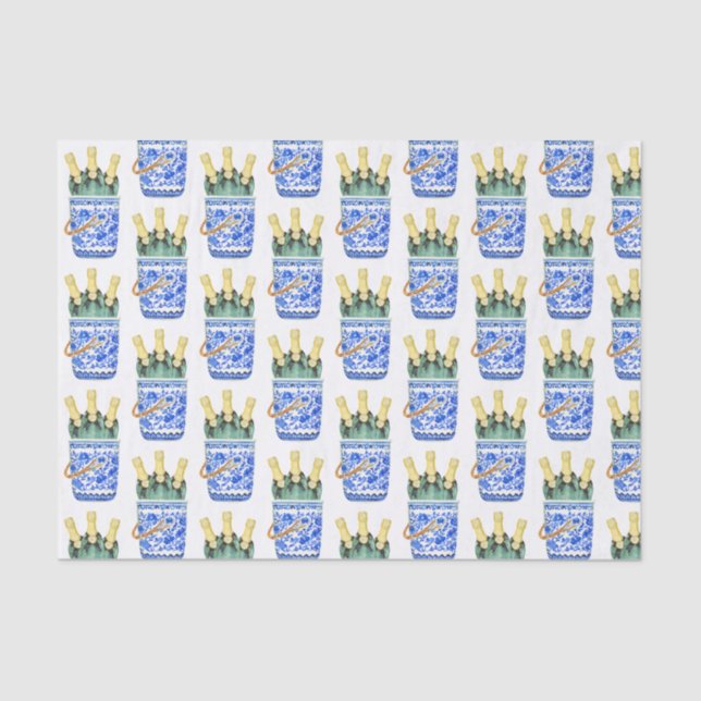 Chinoiserie Watercolor Wine Bucket Tissue Paper (Front)