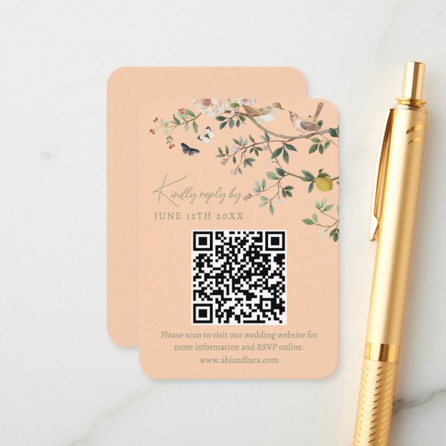 Chinoiserie Wedding Website RSVP QR Code  Enclosure Card (Front/Back In Situ)