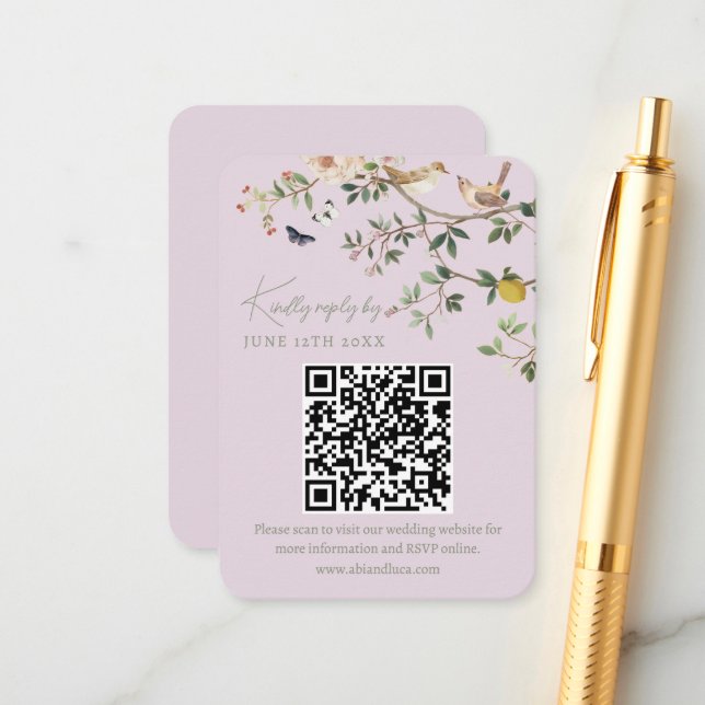 Chinoiserie Wedding Website RSVP QR Code  Enclosure Card (Front/Back In Situ)