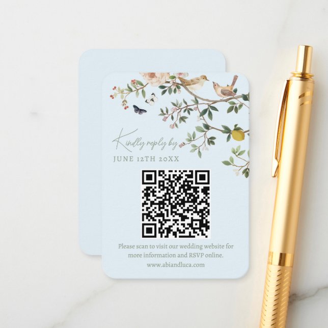 Chinoiserie Wedding Website RSVP QR Code  Enclosure Card (Front/Back In Situ)