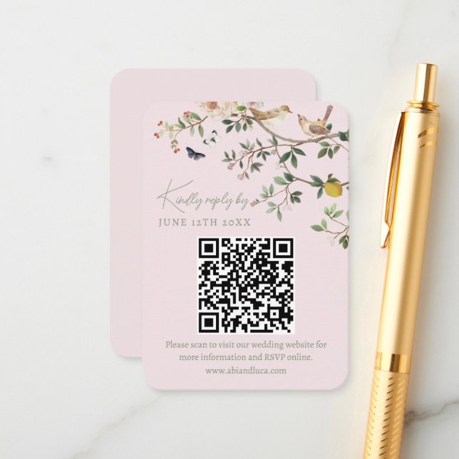 Chinoiserie Wedding Website RSVP QR Code  Enclosure Card (Front/Back In Situ)