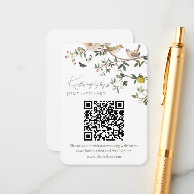 Chinoiserie Wedding Website RSVP QR Code  Enclosure Card (Front/Back In Situ)