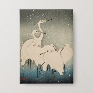 Chinoiserie White Egret Winter Snow Pattern