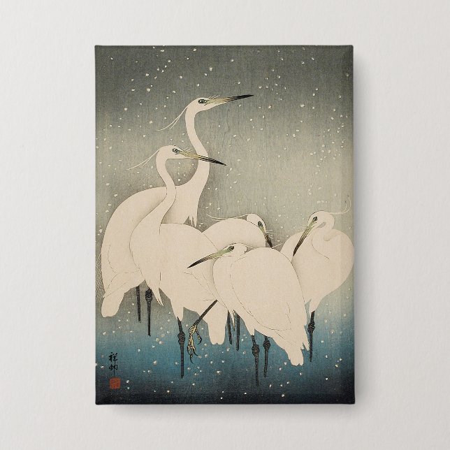 Chinoiserie White Egret Winter Snow Pattern (Front)