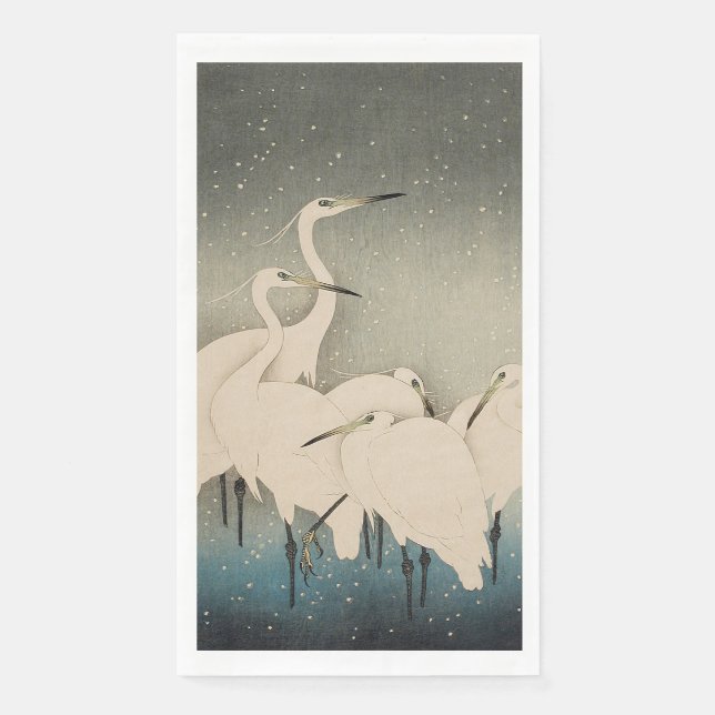 Chinoiserie White Egret Winter Snow Pattern Napkin (Front)