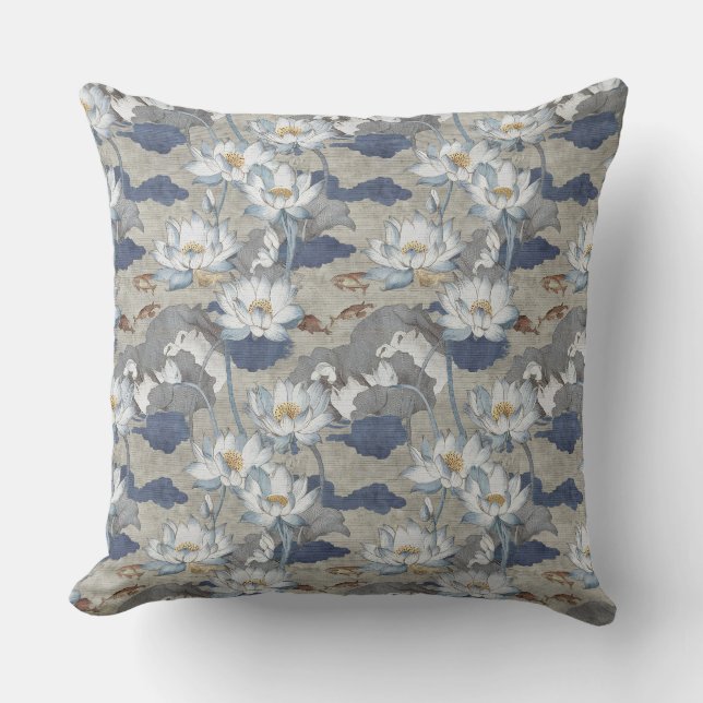 Chinoiserie White Lotus Cushion (Front)
