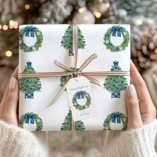 Chinoiserie Wreath Blue and White Christmas Gift Tags