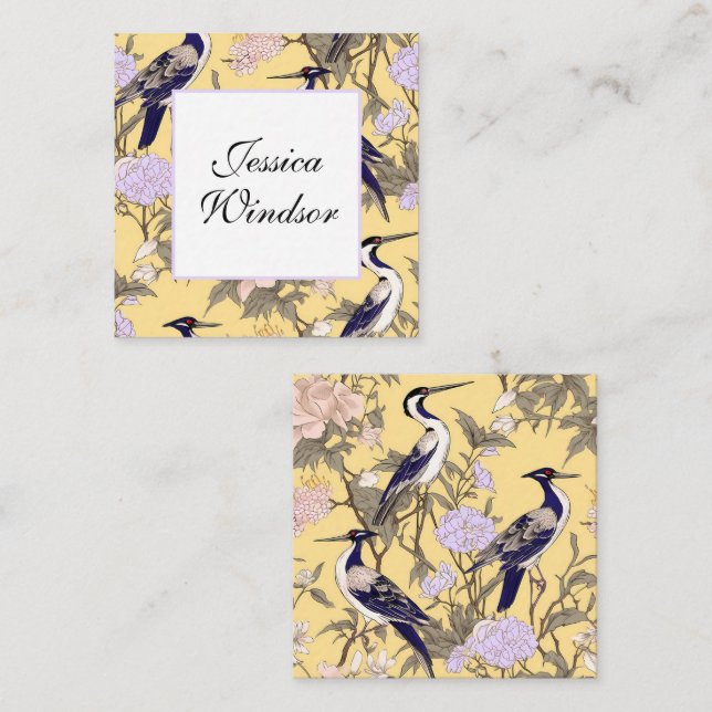 Chinoiserie Yellow Floral Egret Gift Enclosure Card (Front/Back)