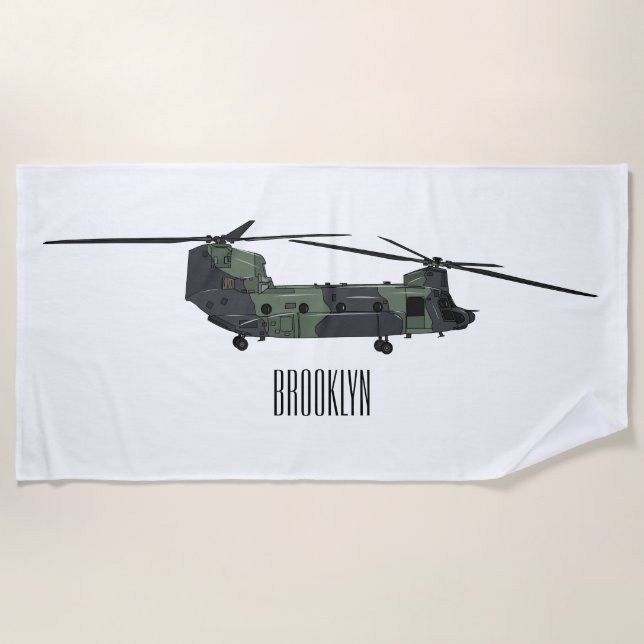 Chinook army helicopter cartoon illustration beach towel (Front)