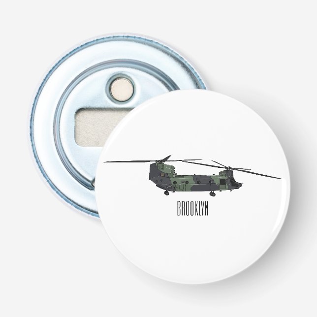Chinook army helicopter cartoon illustration bottle opener (Front)
