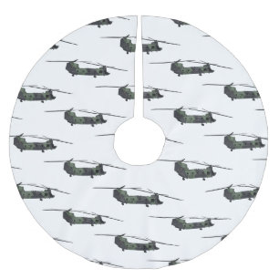 Chinook army helicopter cartoon illustration brushed polyester tree skirt