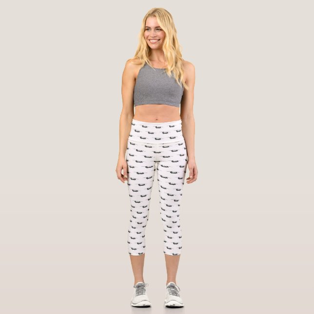 Chinook army helicopter cartoon illustration capri leggings (Front)
