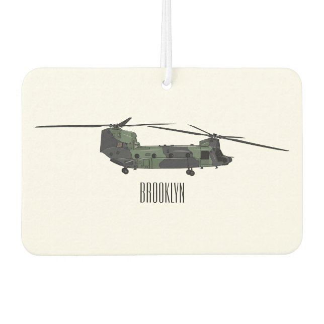 Chinook army helicopter cartoon illustration car air freshener (Front)