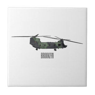 Chinook army helicopter cartoon illustration ceramic tile