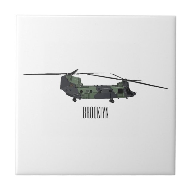 Chinook army helicopter cartoon illustration ceramic tile (Front)