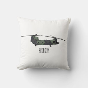 Chinook army helicopter cartoon illustration cushion