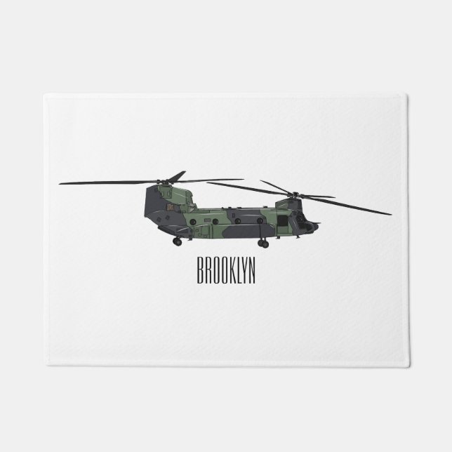 Chinook army helicopter cartoon illustration doormat (Front)