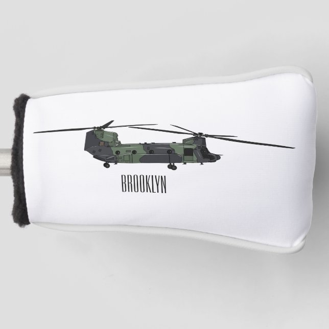 Chinook army helicopter cartoon illustration golf head cover (Front)