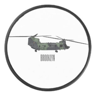 Chinook army helicopter cartoon illustration hockey puck