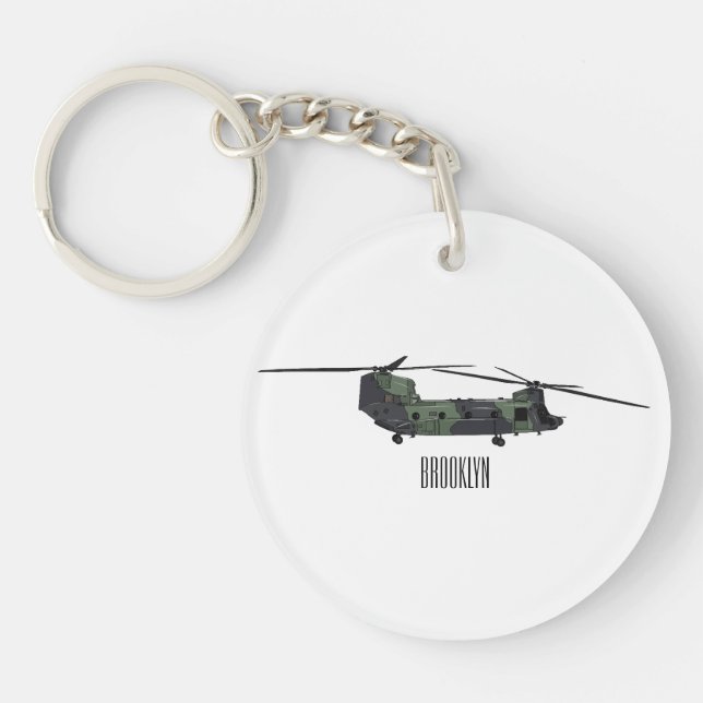 Chinook army helicopter cartoon illustration key ring (Front)