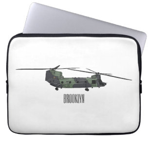 Chinook army helicopter cartoon illustration laptop sleeve