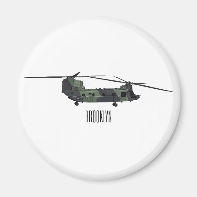Chinook army helicopter cartoon illustration magnet (Front)