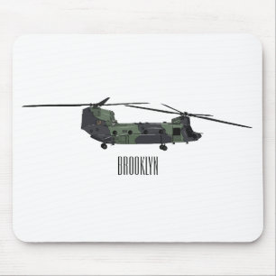 Chinook army helicopter cartoon illustration mouse pad