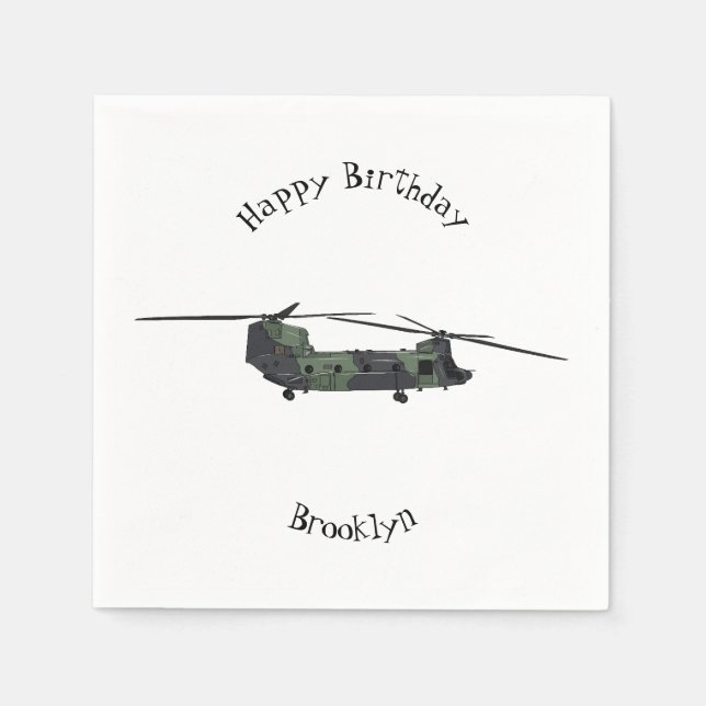 Chinook army helicopter cartoon illustration napkin (Front)