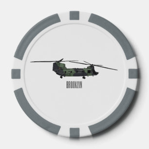Chinook army helicopter cartoon illustration poker chips