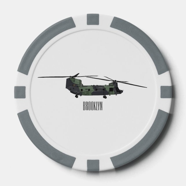 Chinook army helicopter cartoon illustration poker chips (Front)