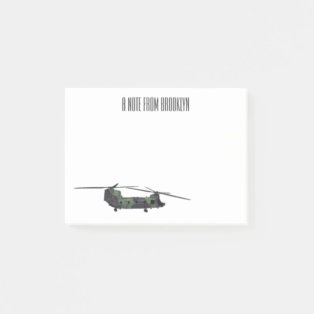 Chinook army helicopter cartoon illustration post-it notes (Front)