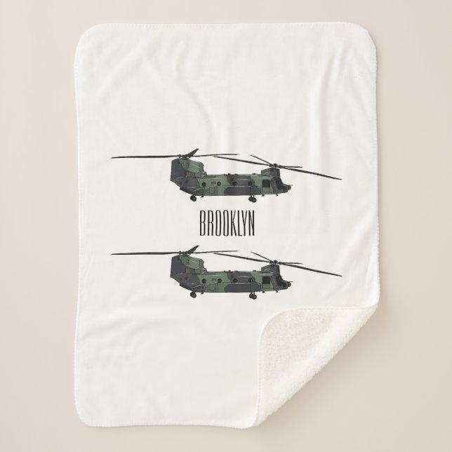 Chinook army helicopter cartoon illustration sherpa blanket (Front)