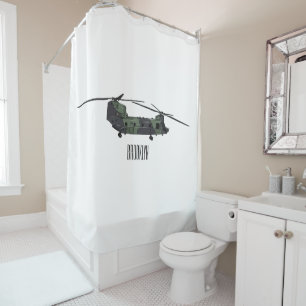 Chinook army helicopter cartoon illustration shower curtain