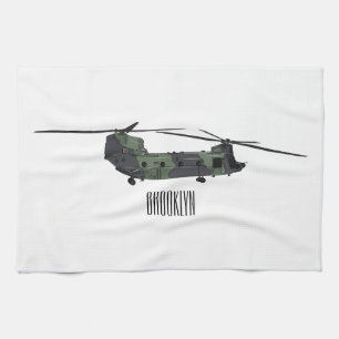 Chinook army helicopter cartoon illustration tea towel