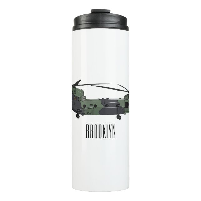 Chinook army helicopter cartoon illustration thermal tumbler (Front)