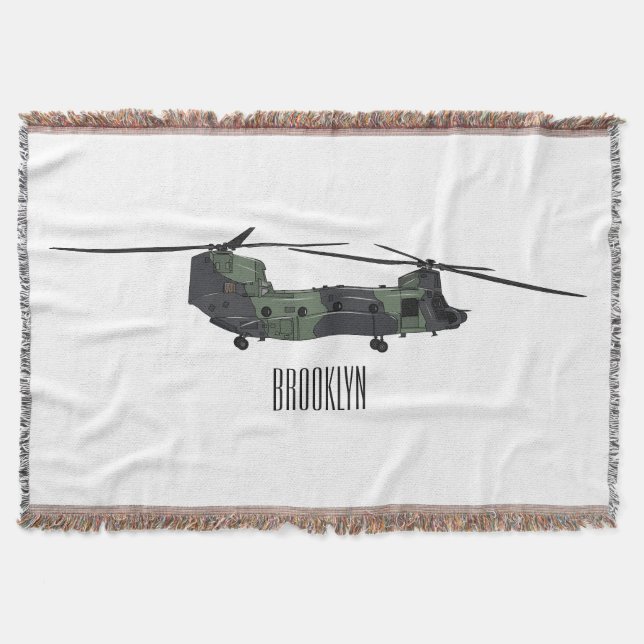 Chinook army helicopter cartoon illustration throw blanket (Front)