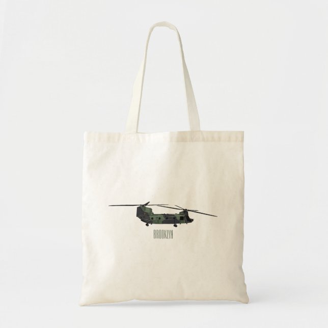 Chinook army helicopter cartoon illustration tote bag (Front)