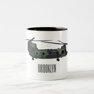 Chinook army helicopter cartoon illustration Two-Tone coffee mug