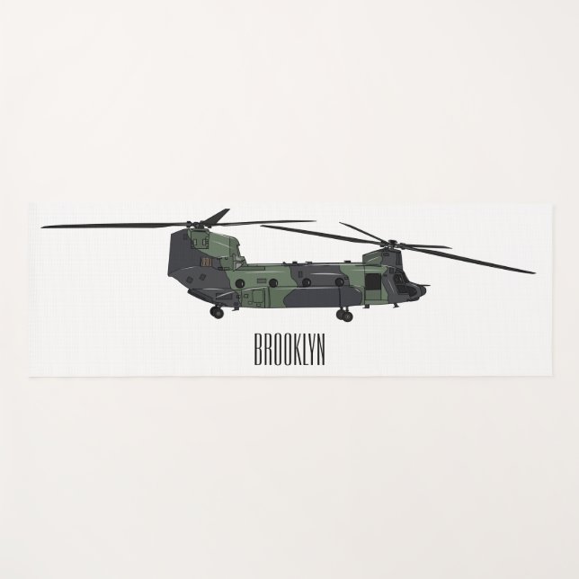 Chinook army helicopter cartoon illustration yoga mat (Front (Horizontal))